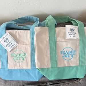Trader Joe's Mini Pastel Canvas Tote Bag - Blue and Green